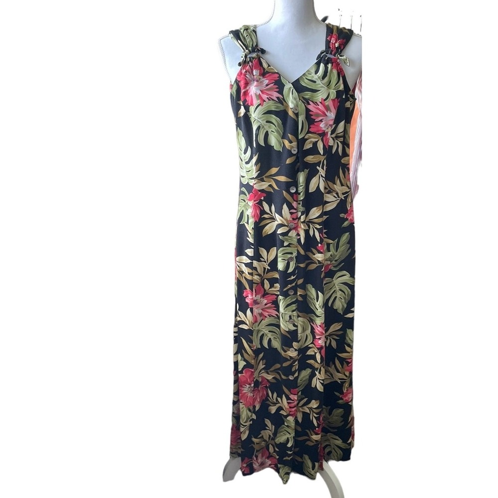 Scarlett Women Maxi Dress 10 Black Tropical Floral Knot Strap Resort Vacation